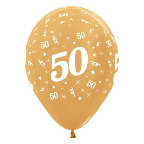 Pack of 25 gold metallic pearl balloons celebrating a 50th birthday, perfect for elegant party decorations.