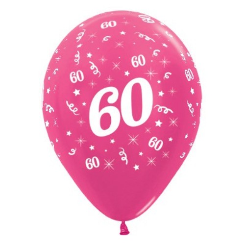 30cm fuchsia metallic pearl balloons for 60th birthday, pack of 25, perfect for celebrations and decorations.