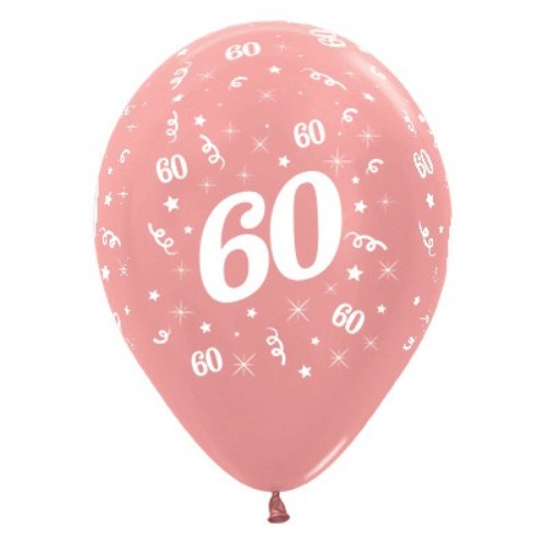 Pack of 25 elegant rose gold metallic pearl balloons celebrating a 60th birthday, perfect for memorable events.