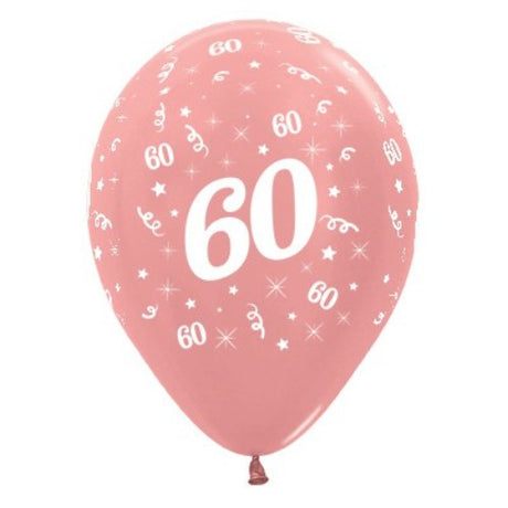 Pack of 25 elegant rose gold metallic pearl balloons celebrating a 60th birthday, perfect for memorable events.