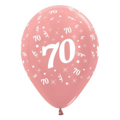 Pack of 25 elegant 30cm rose gold metallic balloons for 70th birthday celebrations and stylish decor.