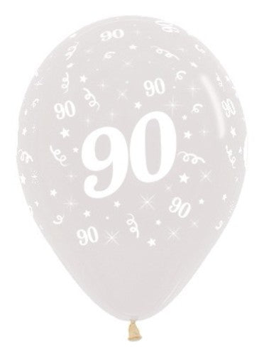 Pack of 25 30cm Age 90 Jewel Crystal Clear latex balloons for elegant birthday celebrations.