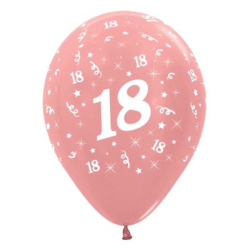 Pack of 6 rose gold metallic balloons perfect for celebrating an 18th birthday, adding elegance to any party decor.