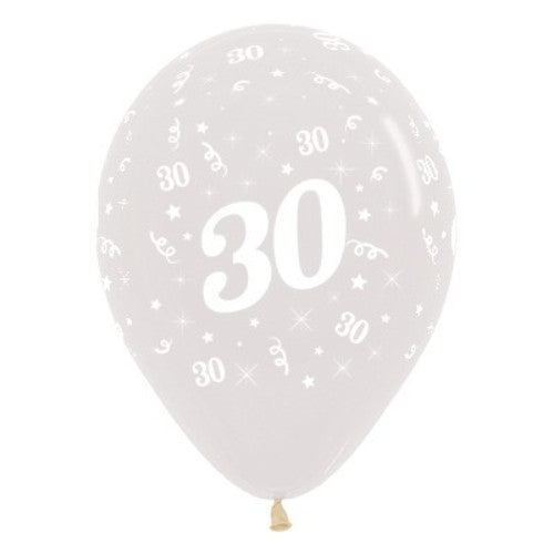 Pack of 6 jewel crystal clear balloons, 30cm, perfect for celebrating a milestone 30th birthday with elegance.
