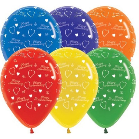 Pack of 25 vibrant 30cm latex balloons in jewel crystal colors for elegant anniversary and celebration decor.