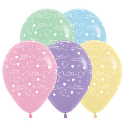 30cm Anniversary Pastel Assortment Latex Balloons - Pack of 25