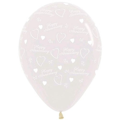 Pack of 6 crystal clear 30cm latex balloons, perfect for elegant anniversary and birthday celebrations.