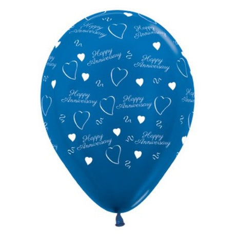 30cm blue metallic latex balloons in a pack of 6, ideal for elegant celebrations and event decorations.