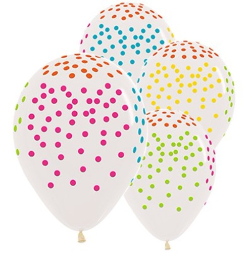 Pack of 12 vibrant 30cm clear latex balloons filled with sparkling multi-coloured confetti for festive celebrations.