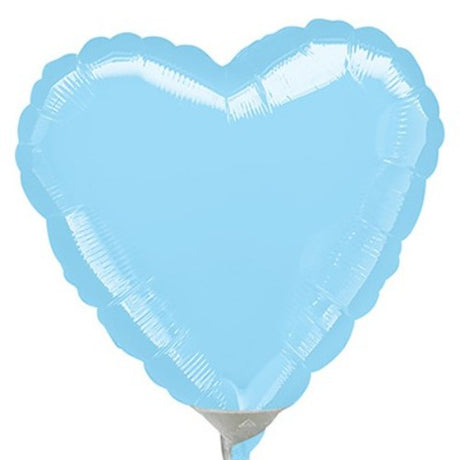 22cm Heart-shaped pastel blue balloon, flat design, perfect for celebrations like birthdays and baby showers.