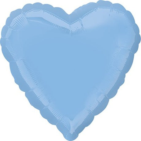 45cm Heart Pastel Blue Foil Balloon, self-sealing and helium-inflated, perfect for elegant celebrations.