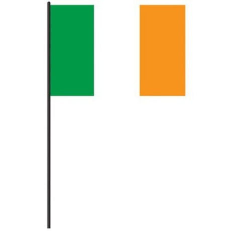 Vibrant Irish flag on a 60cm stick, perfect for St. Patrick's Day and festive decor, measuring 30cm x 45cm.
