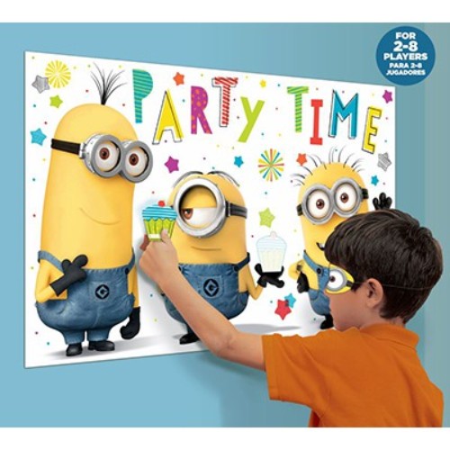 Despicable Me Minion Made Party Game featuring a colorful poster, stickers, and blindfold for fun-filled celebrations.