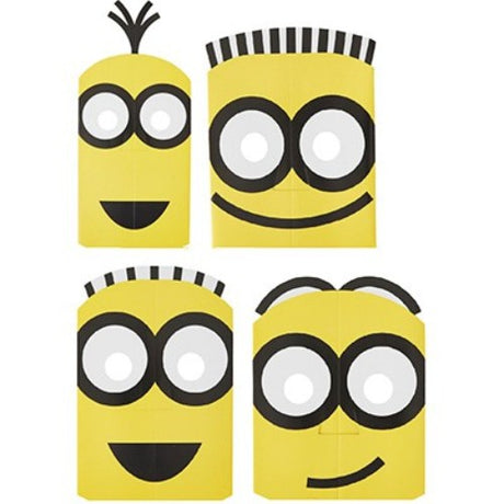 Colorful Despicable Me Minion masks with elastic straps, assorted designs, pack of 8 for fun parties.