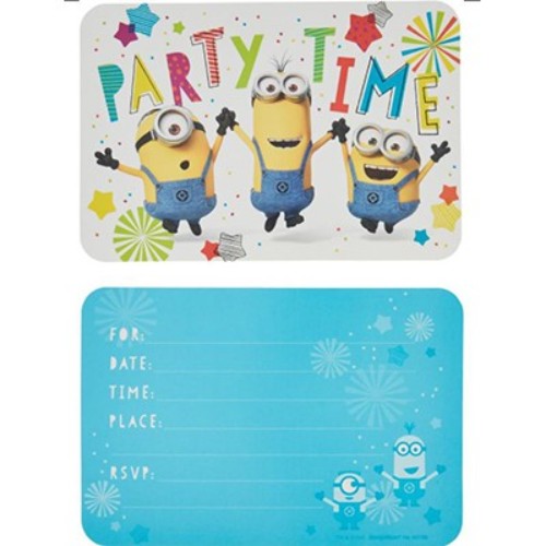 Vibrant Despicable Me Minion invitations, pack of 8, complete with envelopes and Save the Date stickers for festive celebrations.