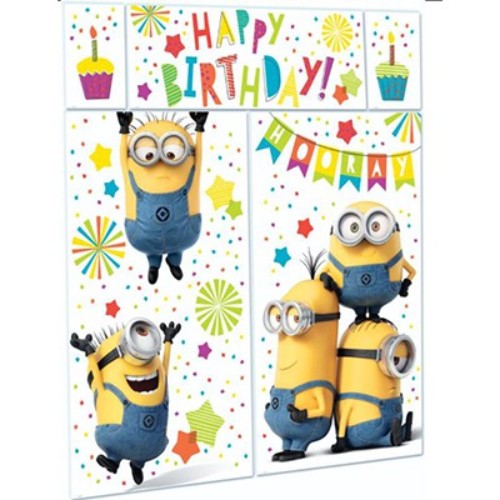 Vibrant Despicable Me Minion decoration set for birthday parties, includes backdrops, banner, and cutouts for festive fun.