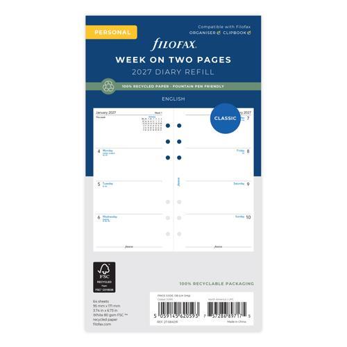 2027 Filofax Recycled Week to View Diary Personal Organiser Refill