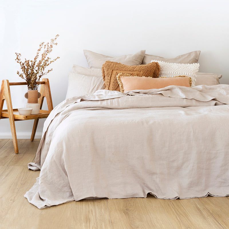 Queen Duvet Cover - Linen Quilt / Set Pebble
