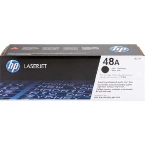 HP 48A Black Toner Cartridge for LaserJet, yields 1000 pages of sharp text and graphics, ideal for home and business use.