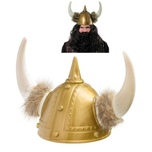 Deluxe Viking helmet with plastic and fur, one size fits most, ideal for costumes and role-playing.