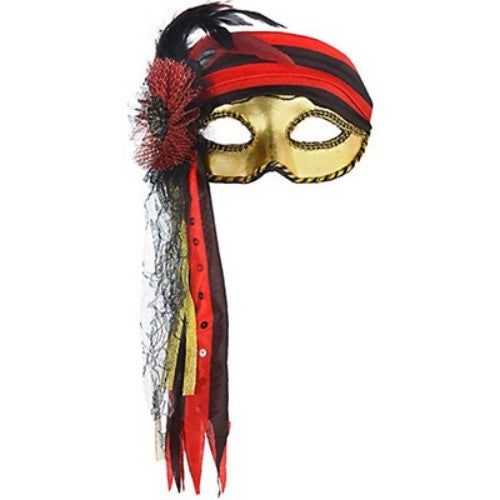 Deluxe pirate feather mask for adults, perfect for costume parties and adding elegance to any swashbuckling outfit.