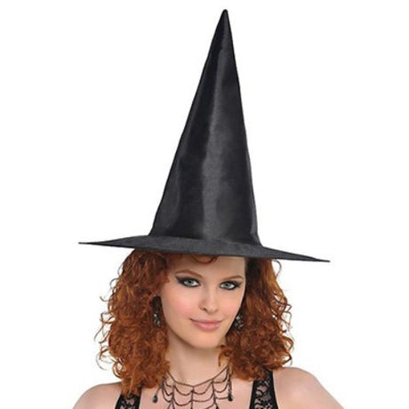 Classic black witch hat for adults, perfect for Halloween costumes and themed parties, tall and enchanting design.