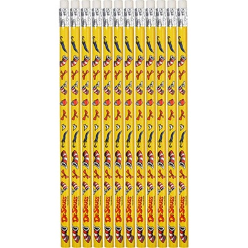 Colorful Dr Seuss pencils in a pack of 12, perfect for parties and classrooms to inspire creativity and joy in learning.