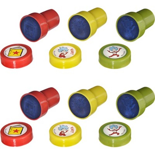 Pack of 6 Dr Seuss Cat in the Hat stampers featuring bright, whimsical designs for creative play and crafting fun.