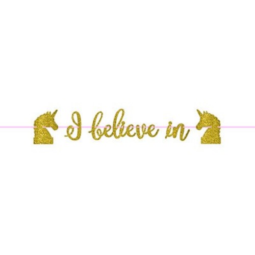 3.65m glittered unicorn ribbon banner with pink accents, perfect for magical parties and celebrations.