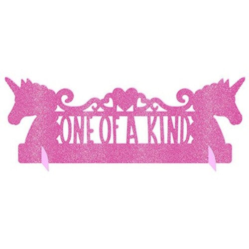 Glittered unicorn table decoration in vibrant colors, 35cm x 13cm, perfect for children's parties and magical events.