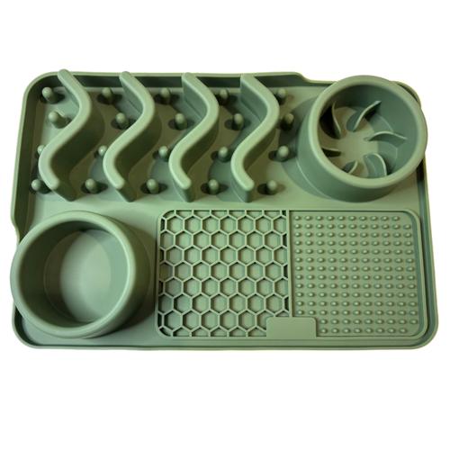 Dog - Slow Feeder Double Bento Mat Olive 30x20cm