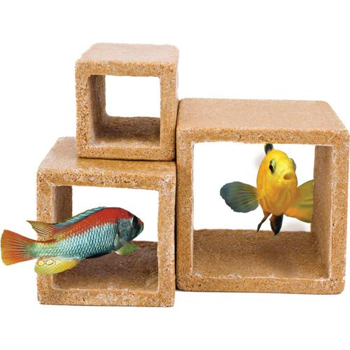 Aquatic Ornament - Cube Stone Hide-Away 3pk