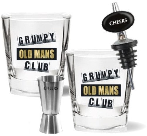 Spirit Glasses, Jigger & Pourer - Grumpy 4pc (Set of 2)