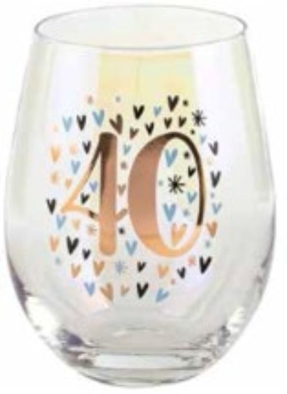 40th Rainbow Pastel Heart Stemless Wine Glass 600ml