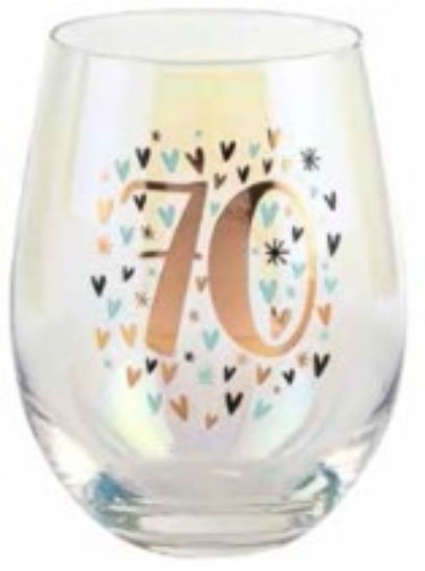 70th Rainbow Pastel Heart Stemless Wine Glass 600ml