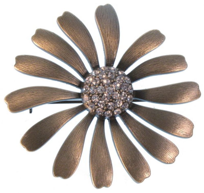 Brooch - Large Metal Flower (Clear)