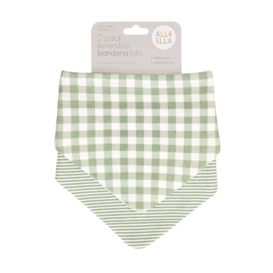 Bandana Bibs 2pk - Gingham Sage - All4Ella