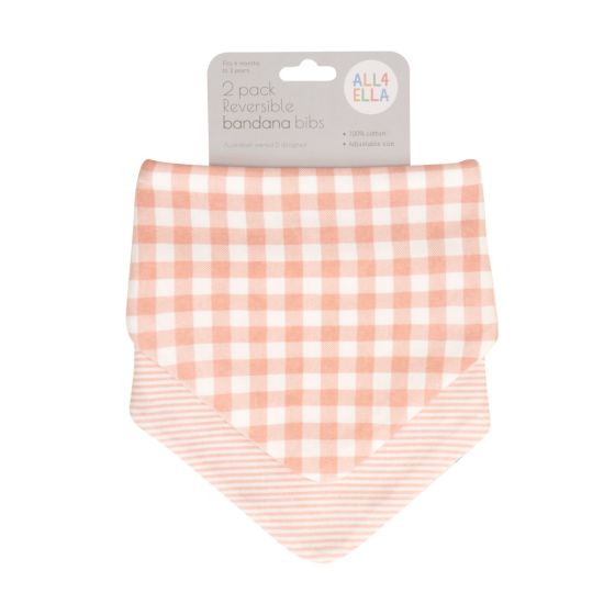Bandana Bibs 2pk - Gingham Strawberry - All4Ella