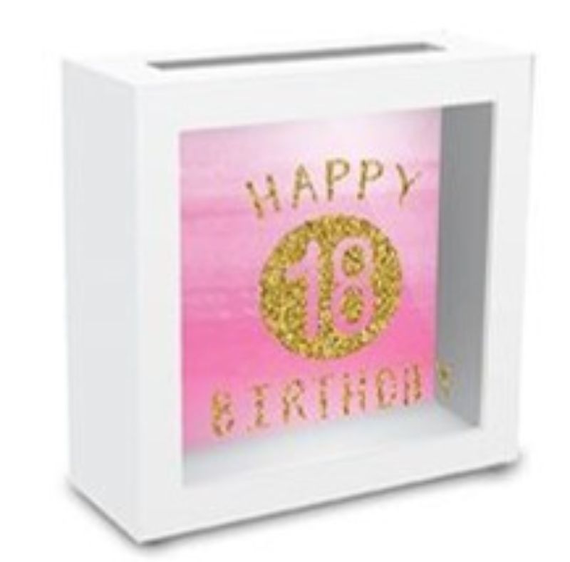MONEY BOX - 18 BIRTHDAY GOLD GLITTER