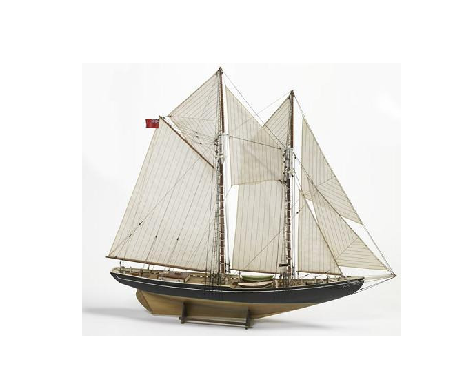 Detailed model kit of the Wooden Ship - 1/100 Bluenose II, a tribute to the legendary schooner for maritime enthusiasts.