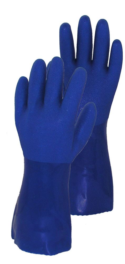 True Blue Gloves by Star Kitchen & Home: durable vinyl, cotton lining, excellent grip, 5-inch cuffs for easy cleaning.