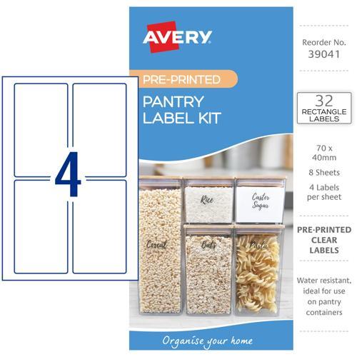 Clear Pantry Labels Pre-Printed Starter Kit 32 Pack Avery