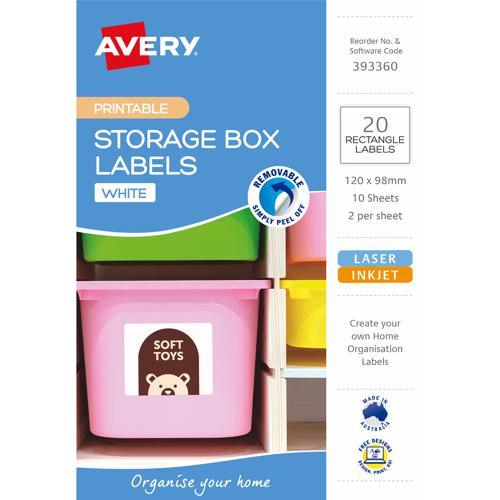 Removable Storage Labels Rectangle 20 Pack Avery