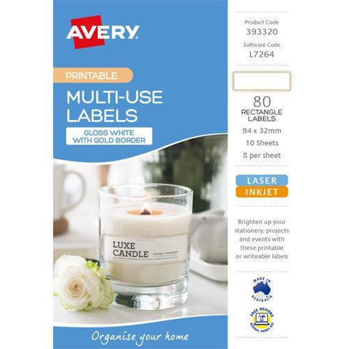 Gloss White Printable Labels Gold Border 80 Pack Avery L7264