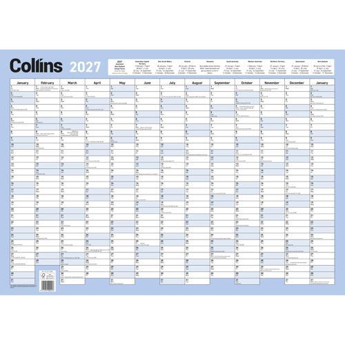 2027 Laminated Wall Planner 695x495mm with Pen Collins