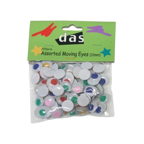 Craft Moving Eyes 12mm Assorted Colours 100 Pack DAS