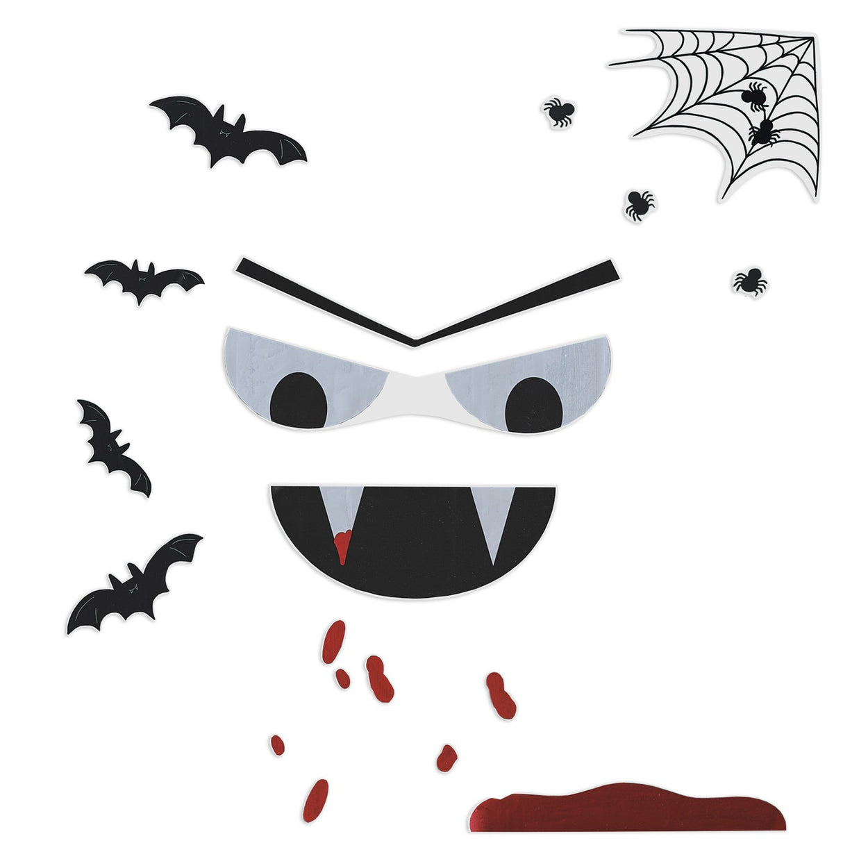 Halloween door stickers featuring a spooky vampire, bats, spiders, and blood drips for festive decoration.