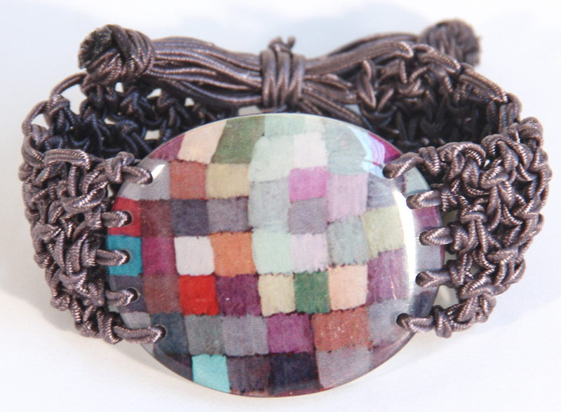 Bracelet - Check Imitation Leather - Purple