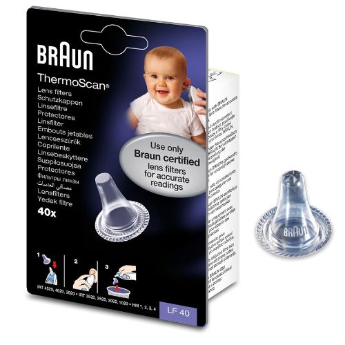 Braun LF40 Thermoscan Lensfilters pack of 2x20 for hygienic and accurate temperature readings, compatible with several thermometer models.