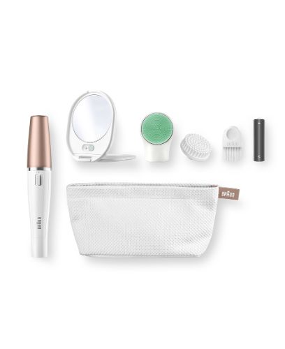 Braun SE851V Face Spa: 3-in-1 facial epilator, cleansing brush, and massage pad for smooth, revitalized skin.